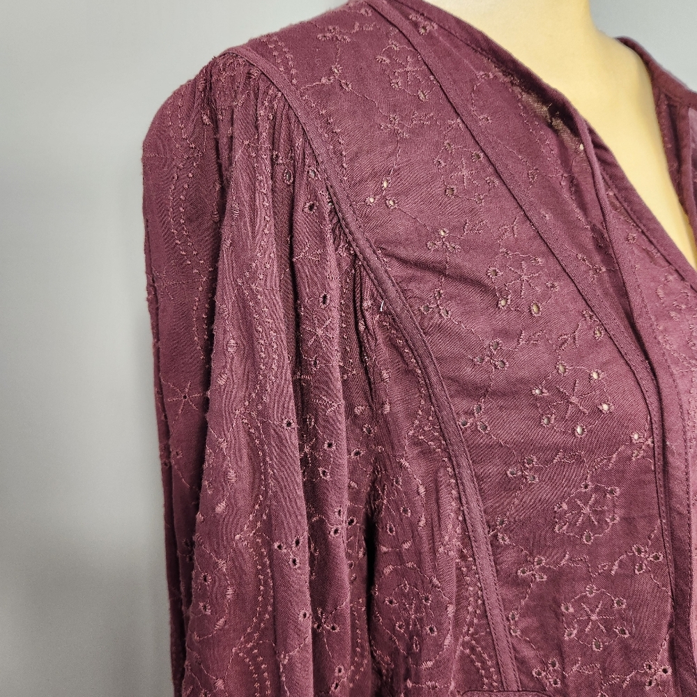 Burgundy Eyelet Top Size L  Babydoll Fairy Flowy - Picture 7 of 13
